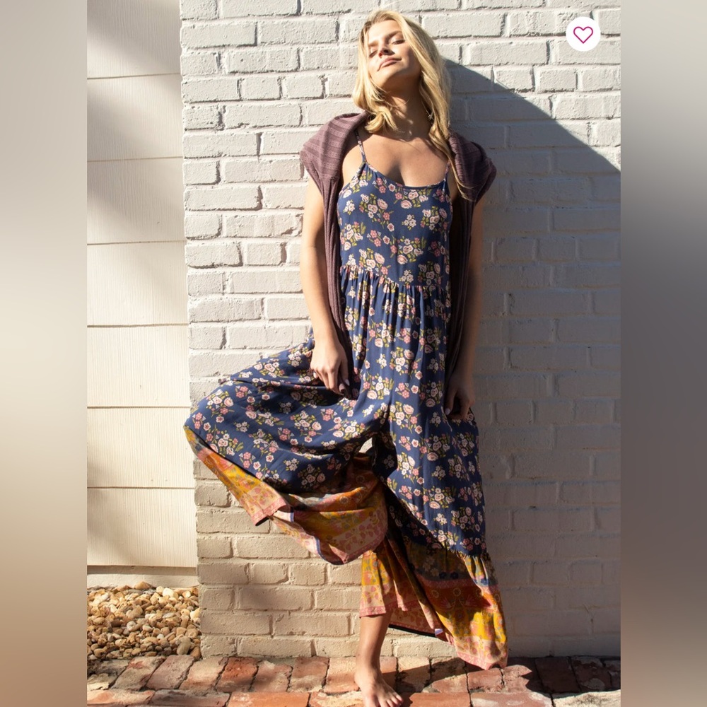 Natural Life Zoe Wide Leg Jumpsuit State Floral Blooms XL
